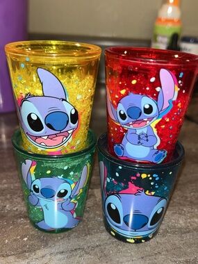 Stitch Glitter Shot Glasses Set - Yellow, Red, Green, Blue with Stitch Design